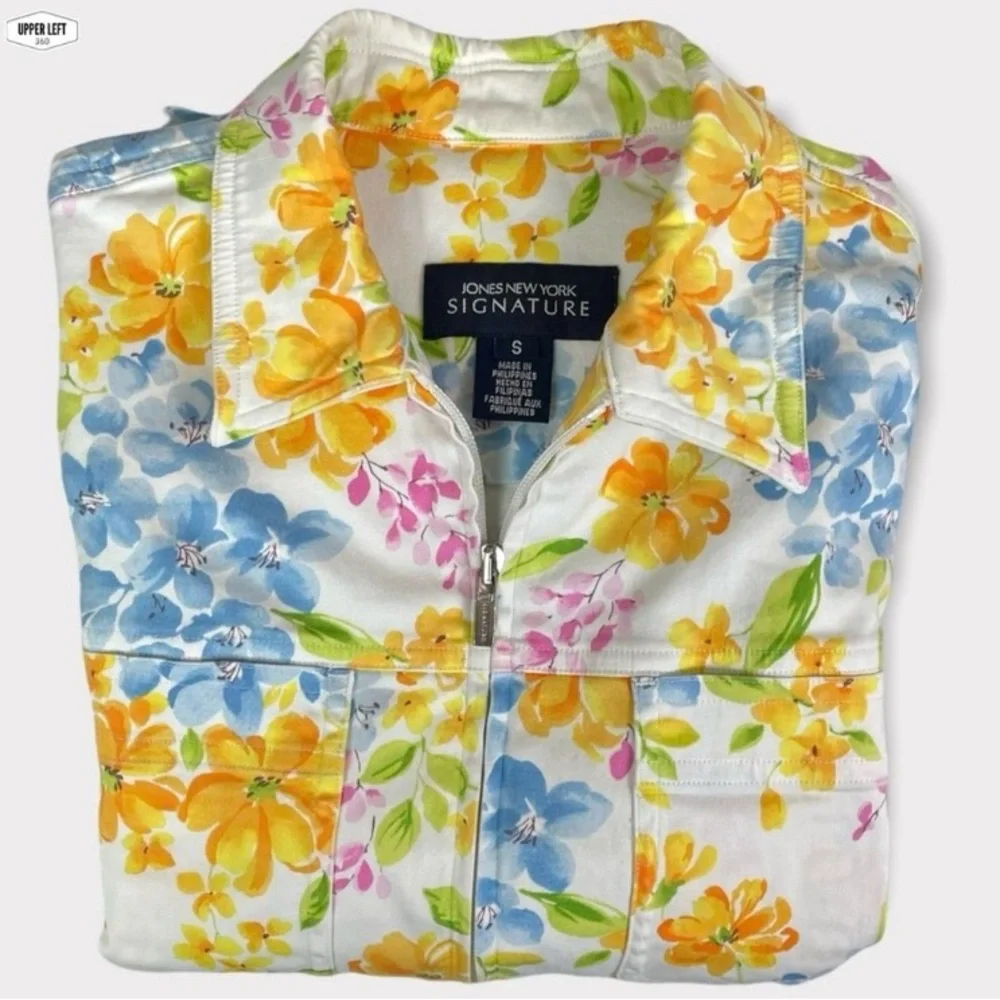 Stretch Denim Floral Jacket Full Zip Y2K Unique Jones New York Small - Picture 16 of 16